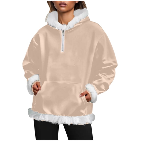 idosla Christmas Hoodie for Women - Fleece Lined Long Sleeve Oversized Sweatshirt Funny Ugly Graphic Hooded Pullover (Beige, XXL)