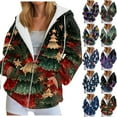 thumbnail image 1 of idosla Christmas Hoodie for Women Zip Up Trendy Graphic Hooded Sweatshirt Comfy Casual Long Sleeve Winter Tops (Navy, M), 1 of 7