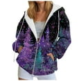 thumbnail image 1 of idosla Christmas Hoodie for Women Zip Up Trendy Graphic Hooded Sweatshirt Comfy Casual Long Sleeve Winter Tops (Purple, L), 1 of 7
