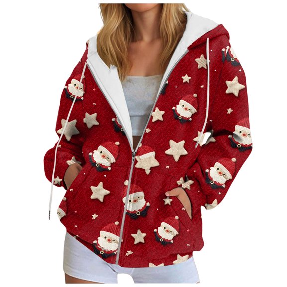 idosla Christmas Hoodies for Women Snowman Snowflake Zip Zipper Up Pocket Drawstring 2025 Xmas Holiday Hoodie (Watermelon Red, 3XL)