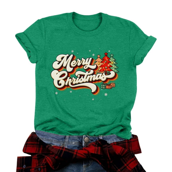 idosla Christmas Shirts Women Christmas Tree T Shirt: Merry Christmas Vacation Tees Xmas Tops (Green, L)