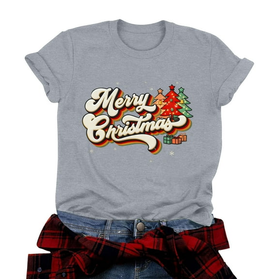 idosla Christmas Shirts Women Christmas Tree T Shirt: Merry Christmas Vacation Tees Xmas Tops (Grey, XL)