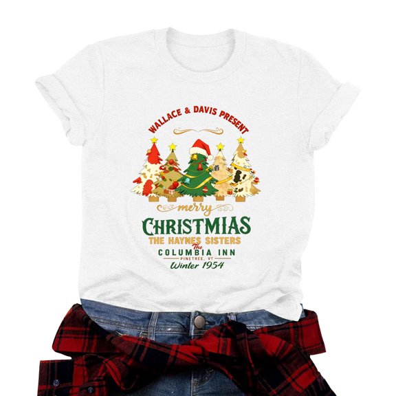 idosla Christmas Shirts for Women Merry Christmas T-Shirt Xmas Holiday Tee Tops (White, 3XL)
