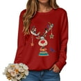 thumbnail image 1 of idosla Christmas Sweatshirts for Women Elk Reindeer Deer Printed Long Sleeve Crewneck Sweater 2025 Winter (Red, S), 1 of 6