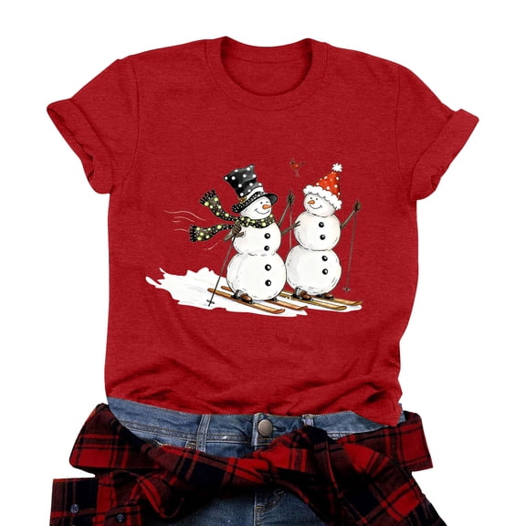 idosla Christmas Trees Shirt for Women Merry Christmas Tshirt Xmas Holiday Tee Tops (Red, L)
