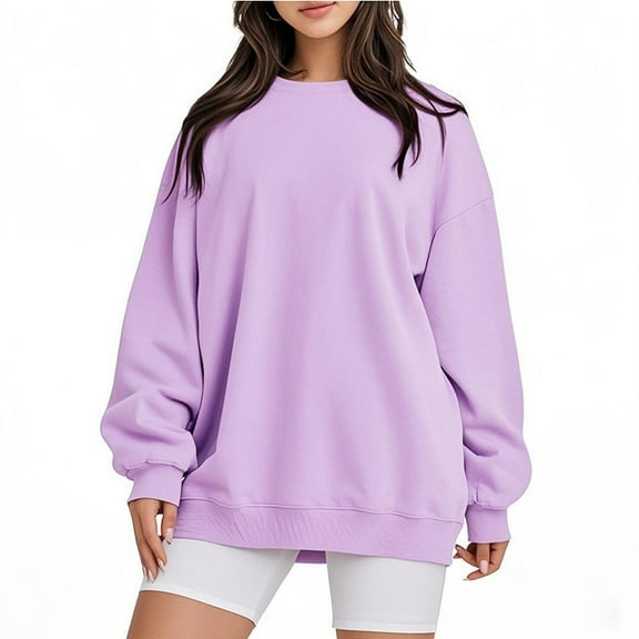 idosla Crew Neck Sweatshirts Women Fall Oversized Crewneck Sweatshirt Vintage Fleece Pullover Loose Fit Cute Y2K Hoodie (Purple, XXL)