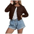 thumbnail image 1 of idosla Cropped Cardigan Bolero Shrug for Women, Button Down Long Sleeve Knit Sweater for Dresses,for Jeans (Brown, L), 1 of 6