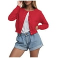 thumbnail image 1 of idosla Cropped Cardigan Bolero Shrug for Women, Button Down Long Sleeve Knit Sweater for Dresses,for Jeans (Red, M), 1 of 6