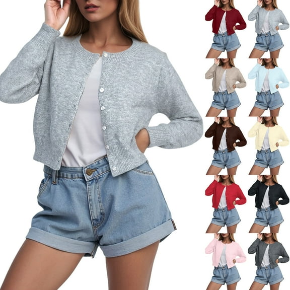 idosla Cropped Cardigan Bolero Shrug for Women, Button Down Long Sleeve Knit Sweater for Dresses,for Jeans (Wine, M)
