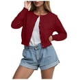 thumbnail image 1 of idosla Cropped Cardigan Bolero Shrug for Women, Button Down Long Sleeve Knit Sweater for Dresses,for Jeans (Wine, S), 1 of 6
