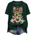 thumbnail image 1 of idosla Faux Glitter Green Floral Christmas Tree with Red Dots Bow Shirt for Women Teens and Girls (Dark Green, S), 1 of 6