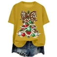 thumbnail image 1 of idosla Faux Glitter Green Floral Christmas Tree with Red Dots Bow Shirt for Women Teens and Girls (Yellow, L), 1 of 6