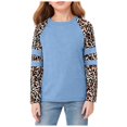 thumbnail image 1 of idosla Girl's Athletic Leopard Print Sweatshirt Crew Neck Long Sleeve Tops Fall Clothes (Light Blue, 4-5 Years), 1 of 5