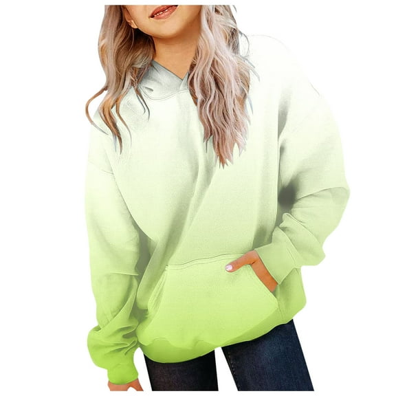 idosla Girls Casual Long Sleeve Hoodies Cute Oversized Fleece Pocket Sweatshirt Tops (Green, 9-10 Years）