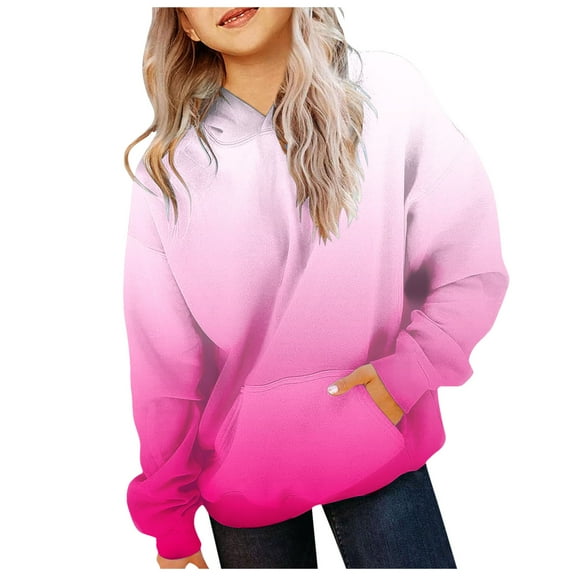 idosla Girls Casual Long Sleeve Hoodies Cute Oversized Fleece Pocket Sweatshirt Tops (Hot Pink, 9-10 Years）
