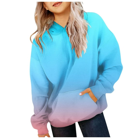idosla Girls Casual Long Sleeve Hoodies Cute Oversized Fleece Pocket Sweatshirt Tops (Sky Blue, 3-4 Years)