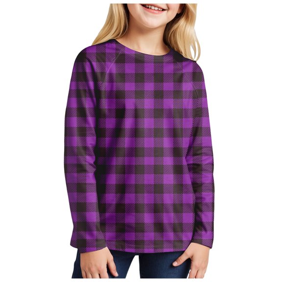 idosla Girls Casual Long Sleeve Sweatshirt Trendy Crewneck Plaid Cute Pullover Tops Kids Loose Soft Jumper Shirts 2025 (Purple, 18-24 Months)