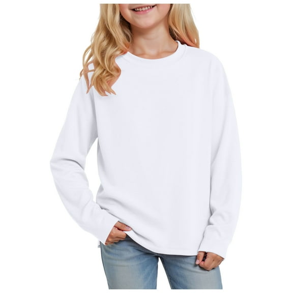 idosla Girls Crewneck Sweatshirt Long Sleeve Pullover Tops Drop Shoulder Sweatshirts Color Block Ribbed Trim for 5-14 Years (Beige, 5-6 Years)