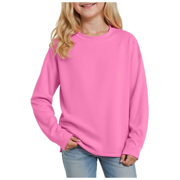 idosla Girls Crewneck Sweatshirt Long Sleeve Pullover Tops Drop Shoulder Sweatshirts Color Block Ribbed Trim for 5-14 Years (Hot Pink, 7-8 Years)
