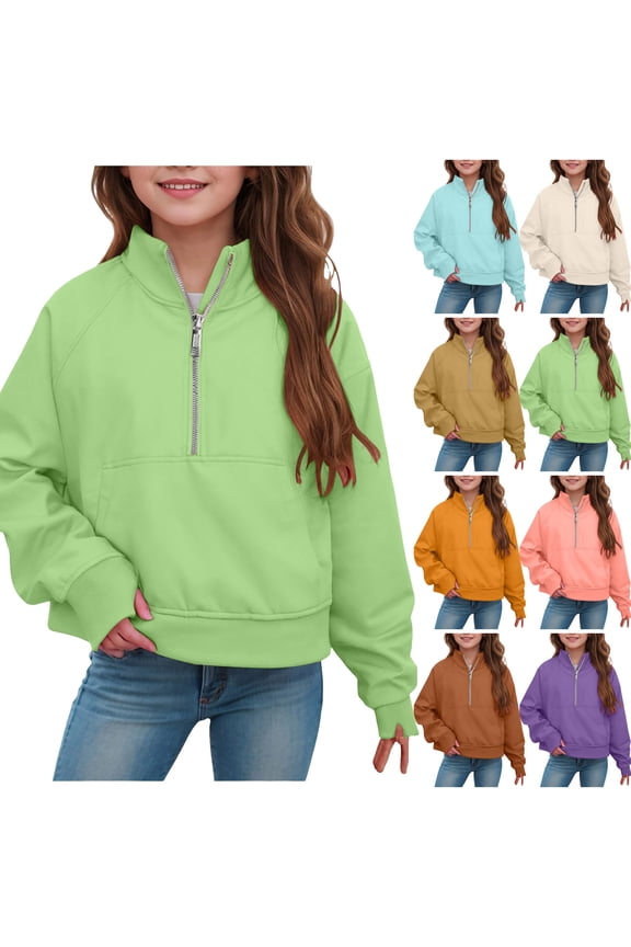 Girls Half Zip up Sweatshirt Trendy Winter Cropped Long Sleeve Shirt Pullover Youth Preppy Tween Girl Cute Clothes (Khaki, 5-6 Years)
