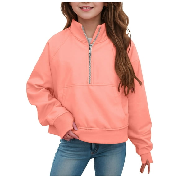idosla Girls Half Zip up Sweatshirt Trendy Winter Cropped Long Sleeve Shirt Pullover Youth Preppy Tween Girl Cute Clothes (Pink, 11-12 Years)