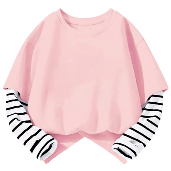 idosla Girls Long Sleeve Shirts Casual Color Block Loose Oversized Tees Blouse Crewneck Pullover Fall Basic Sweatshirts (Pink, 7-8 Years)