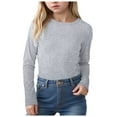 thumbnail image 1 of idosla Girls Long Sleeve Shirts Crewneck Ruched Side Slim Fit Tops Ribbed Knit Casual Tee Shirt 4-15 Years (Grey, 11-12 Years), 1 of 7