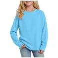 thumbnail image 1 of idosla Girls Long Sleeve Tees Solid Color Soft Loose Casual T-Shirts Kids Basic Crewneck T-Shirts Top for Teen Youth (Sky Blue, 9-10 Years), 1 of 5