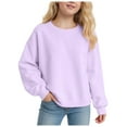 thumbnail image 1 of idosla Girls Oversized Crewneck Sweatshirts Kids Fashion Fleece Drop Shoulder Pullover 5-14 Years (Purple, 7-8 Years), 1 of 4