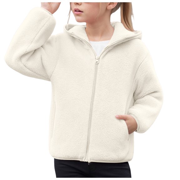 idosla Girls Zip up Hoodie Trendy 2025 Cute Oversized Zipper Sweatshirt with Pocket Kids Fashion Winter Clothes (Beige, 11-12 Years)