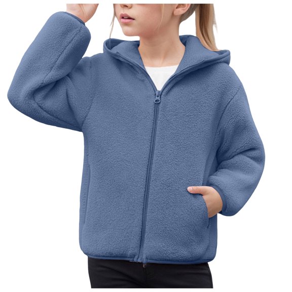 idosla Girls Zip up Hoodie Trendy 2025 Cute Oversized Zipper Sweatshirt with Pocket Kids Fashion Winter Clothes (Blue, 5-6 Years)