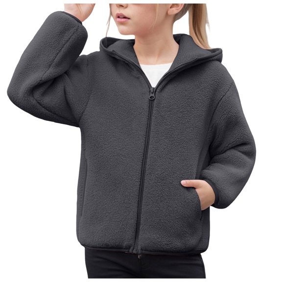 idosla Girls Zip up Hoodie Trendy 2025 Cute Oversized Zipper Sweatshirt with Pocket Kids Fashion Winter Clothes (Dark Gray, 9-10 Years)