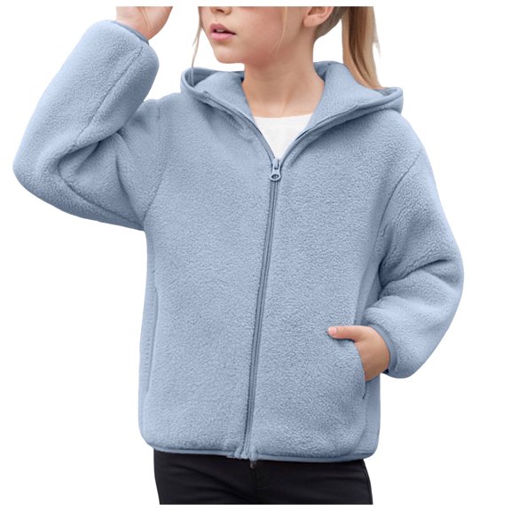 idosla Girls Zip up Hoodie Trendy 2025 Cute Oversized Zipper Sweatshirt with Pocket Kids Fashion Winter Clothes (Light Blue, 13-14 Years)