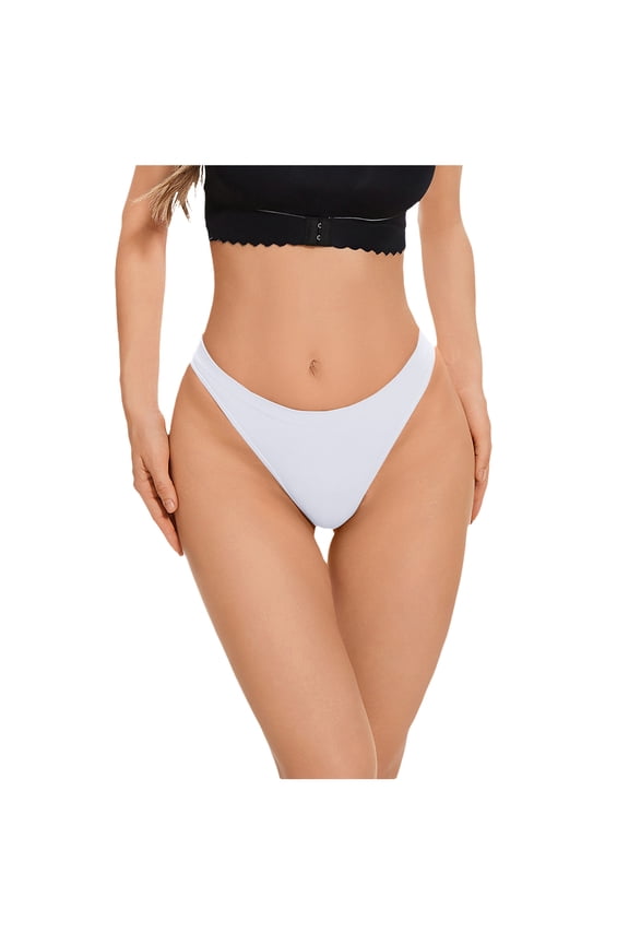 High Waist Thongs Panties High Elastic Seamless Thongs (White, M)