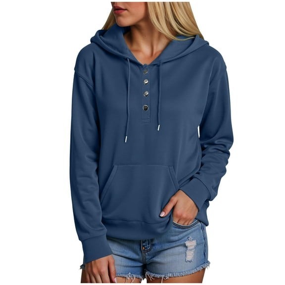 idosla Hoodie for Women Tie Dye Sweatshirt Button Down Tops Casual Long Sleeve Oversize Pullover (Blue, XL)