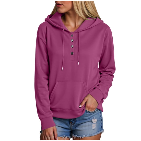 idosla Hoodie for Women Tie Dye Sweatshirt Button Down Tops Casual Long Sleeve Oversize Pullover (Purple, XXL)