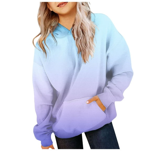 idosla Hoodies for Teen Girls Cute Trendy Youth Long Sleeve Oversized Hooded Sweatshirts Tween Tops Winter Preppy Clothes (Sky Blue, 7-8 Years）