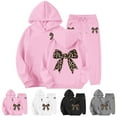 thumbnail image 1 of idosla Hoodies for Teen Girls Fall Sets 2 Piece Outfits Sweatshirts Trendy Preppy Cheetah Print Bow Hoodie (White, 12-13 Years), 1 of 8