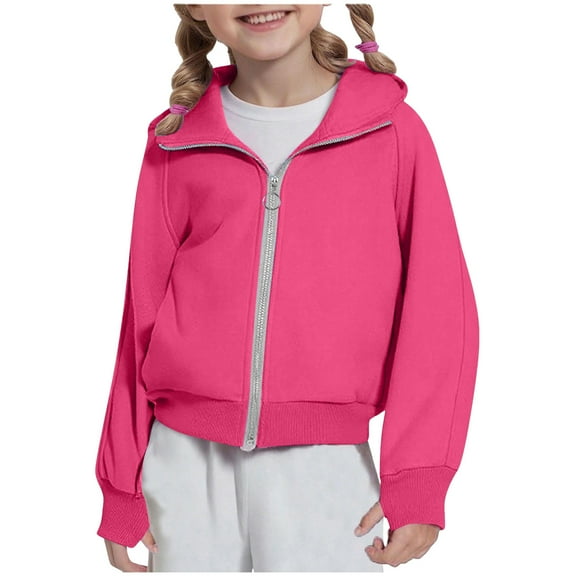 idosla Hoodies for Teen Girls Zip Up Long Sleeve Cute Sweatshirts Thumb Hole Fashion Fall Preppy Pullover Jacket With Pockets (Hot Pink, 5-6 Years)