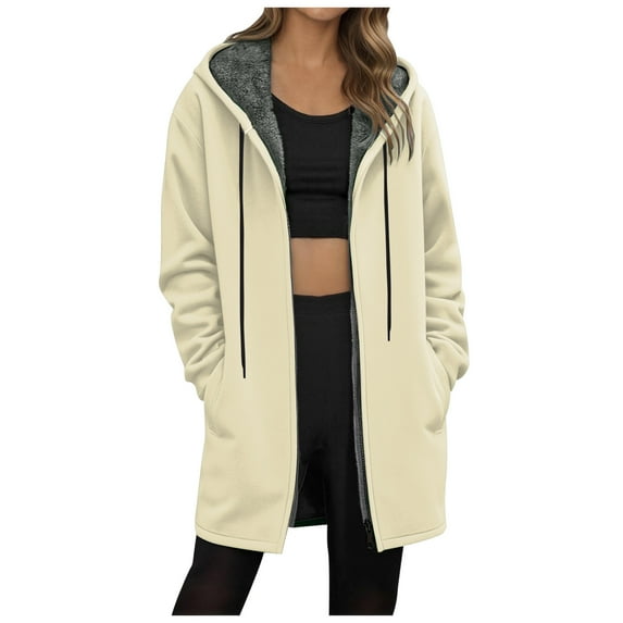 idosla Hoodies for Women Fashion Sweatshirts: Zip Up Hoodie Womens Causal Jackets Fleece Long Sweatshirt with Pockets (Beige, 3XL)