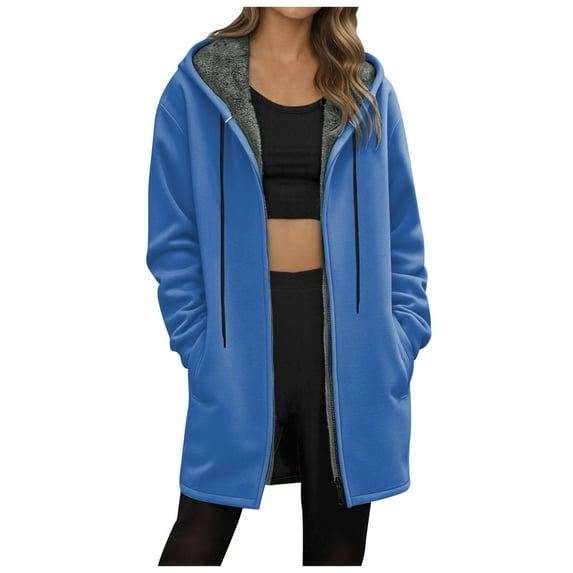 idosla Hoodies for Women Fashion Sweatshirts: Zip Up Hoodie Womens Causal Jackets Fleece Long Sweatshirt with Pockets (Blue, M)
