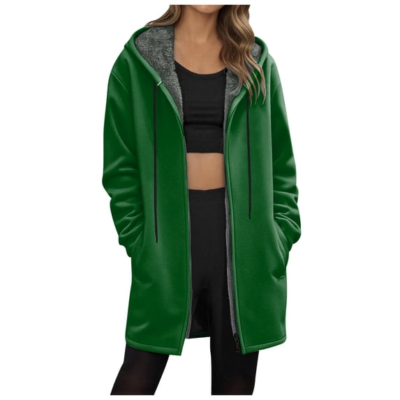 idosla Hoodies for Women Long Hoodies for Women Zip Up Oversize Hooded 2025 Fall Coat Long Sweatshirt Fleece Jacket with Pockets (Dark Green, XL)