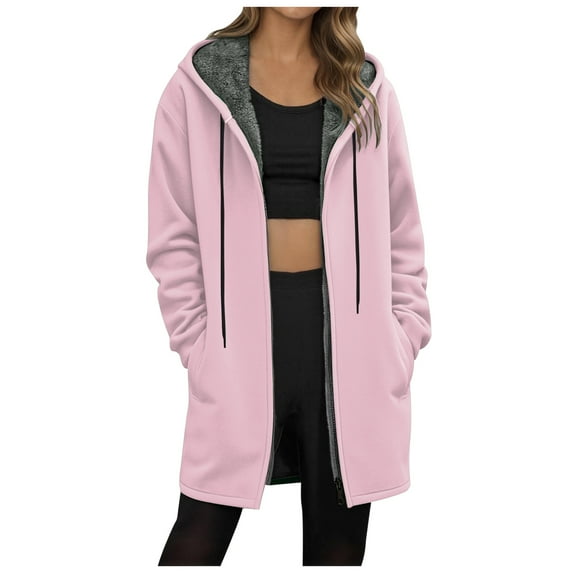 idosla Hoodies for Women Long Hoodies for Women Zip Up Oversize Hooded 2025 Fall Coat Long Sweatshirt Fleece Jacket with Pockets (Pink, XL)