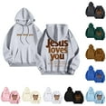 thumbnail image 1 of idosla Hoodies for Women Trendy Jesus Loves You Hoodie Oversized Long Sleeve Christian Sweatshirts Outfit (Black, L), 1 of 7