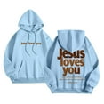 thumbnail image 1 of idosla Hoodies for Women Trendy Jesus Loves You Hoodie Oversized Long Sleeve Christian Sweatshirts Outfit (Sky Blue, L), 1 of 6