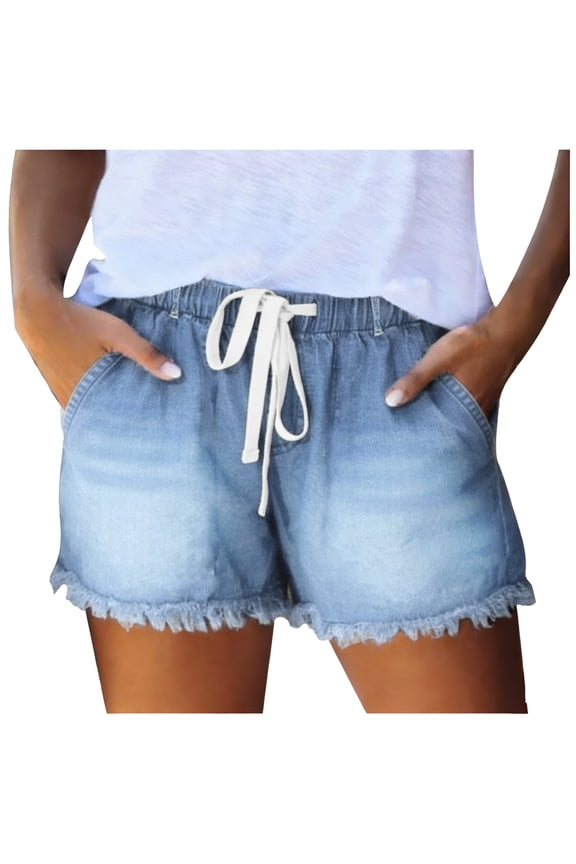 Jean Shorts Womens Drawstring Stretchy High Waisted Summer 2026 Casual Loose Elastic Plus Size Pull On Denim Shorts (Sky Blue, 3XL)