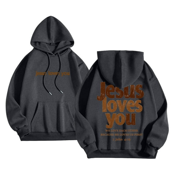 idosla Jesus Loves You Hoodie Christian Faith Religious God Tops Man Woman Pullover Sweatshirt Longsleeve (Grey, XL)