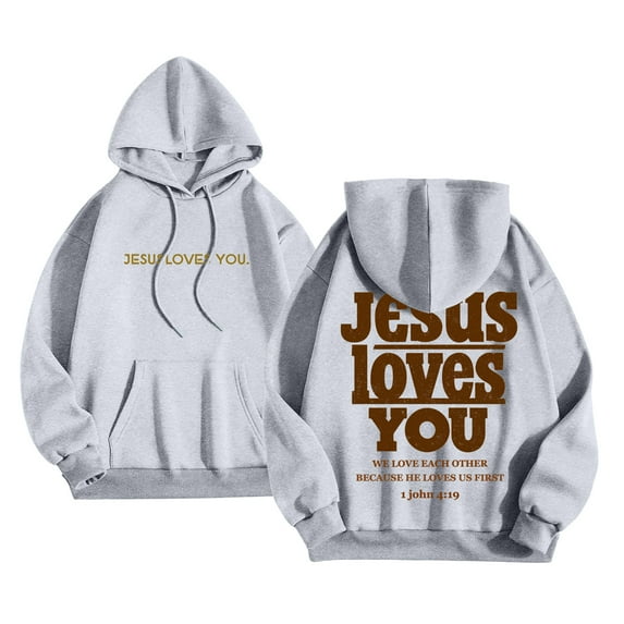 idosla Jesus Loves You Hoodie Christian Faith Religious God Tops Man Woman Pullover Sweatshirt Longsleeve (Light Gray, XL)