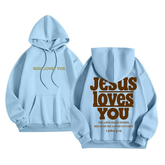 idosla Jesus Loves You Hoodie Christian Faith Religious God Tops Man Woman Pullover Sweatshirt Longsleeve (Sky Blue, XL)