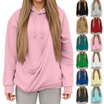 idosla Kangaroo Pouch Hoodie for Women Oversized Dog Pouch Sweatshirts Pet Carrier Pullover Animal Holder Long Sleeve Tops (White, M)